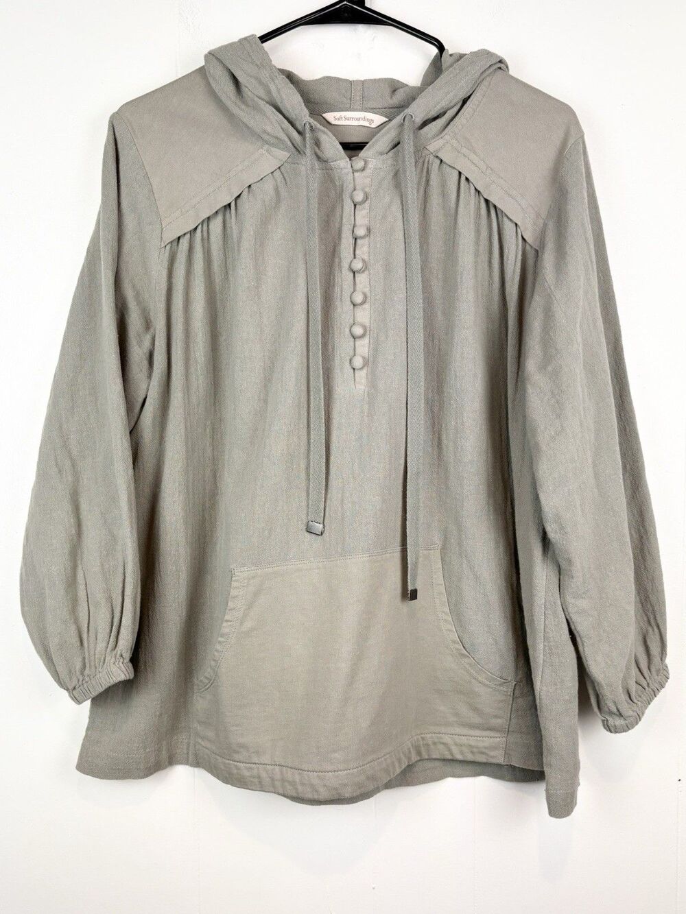 Soft Surroundings M Hoodie Blouse Lanai Sage Green Natural Neutral Lightweight